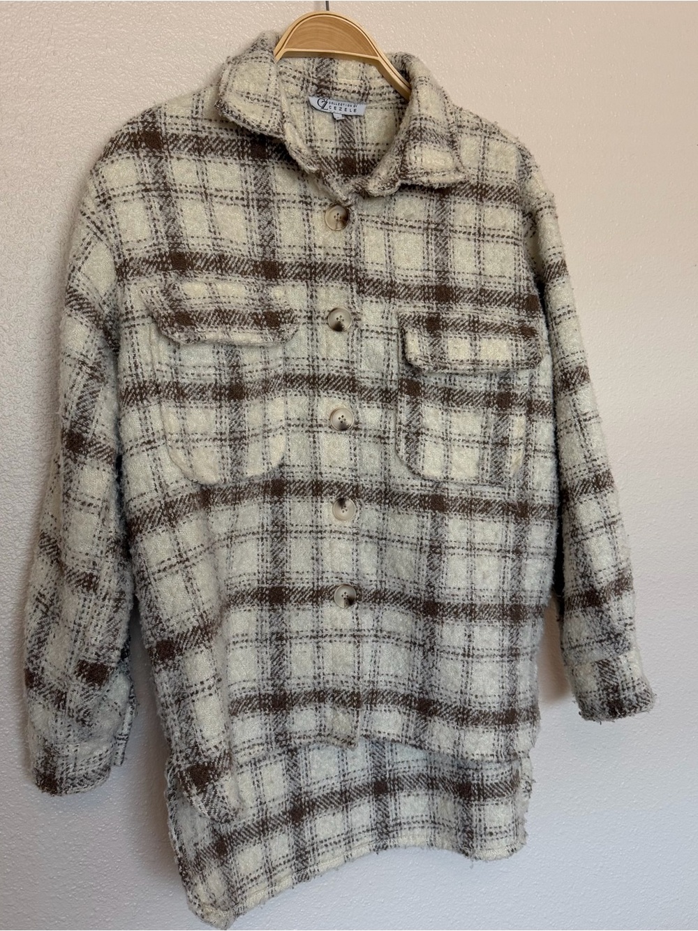 Cozy Cream & Brown Plaid Shacket Jacket